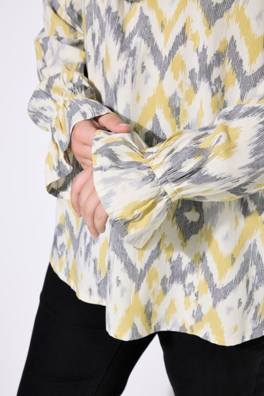 Blouse, A-line, patterned, long sleeves with flounce