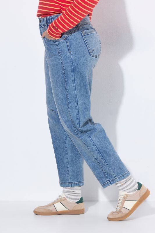 Decorative Side Seam Stretch Fit Barrel Jeans