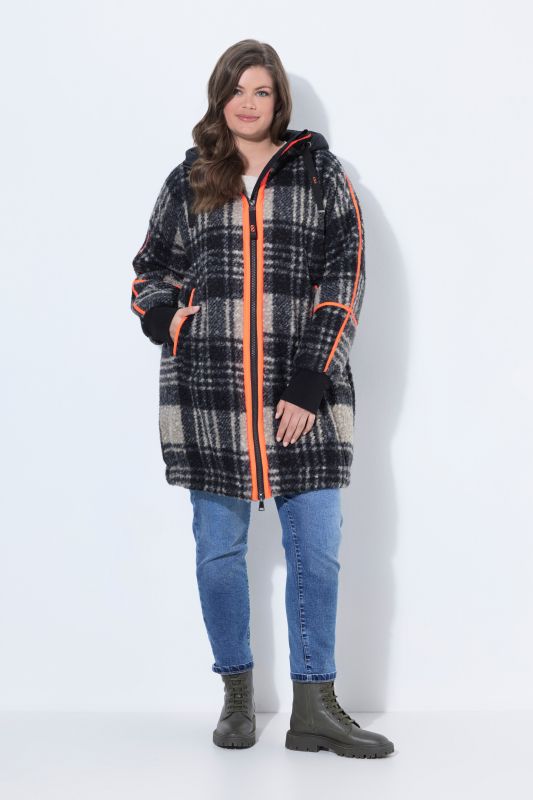 Plaid Boucle Textured Wool-Look Jacket