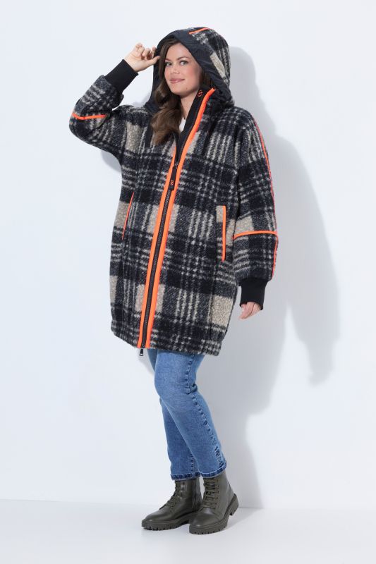 Plaid Boucle Textured Wool-Look Jacket