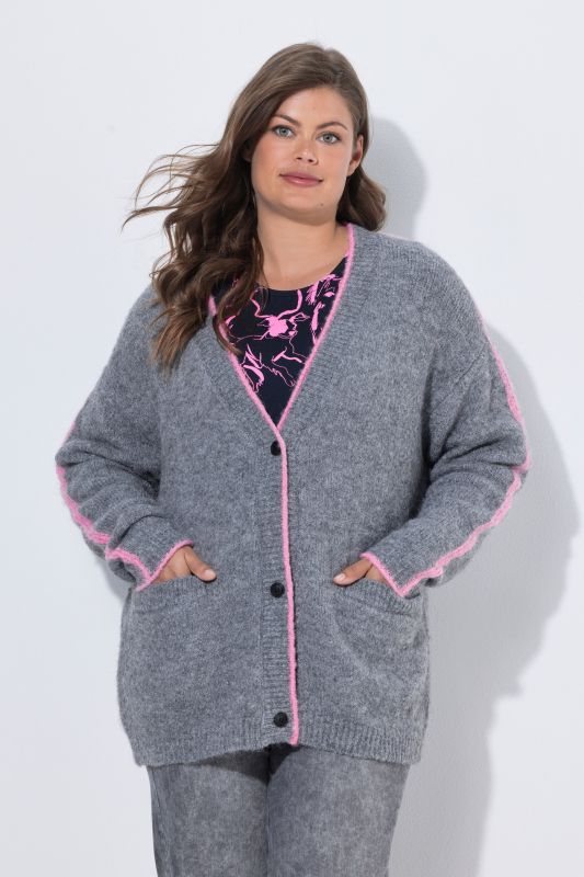 Contrast Piping V-Neck Cardigan