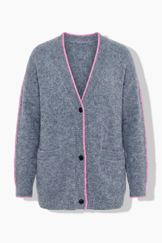 Contrast Piping V-Neck Cardigan