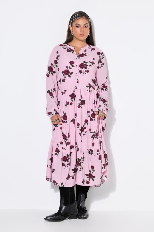 Rose Print A-Line Midi Dress