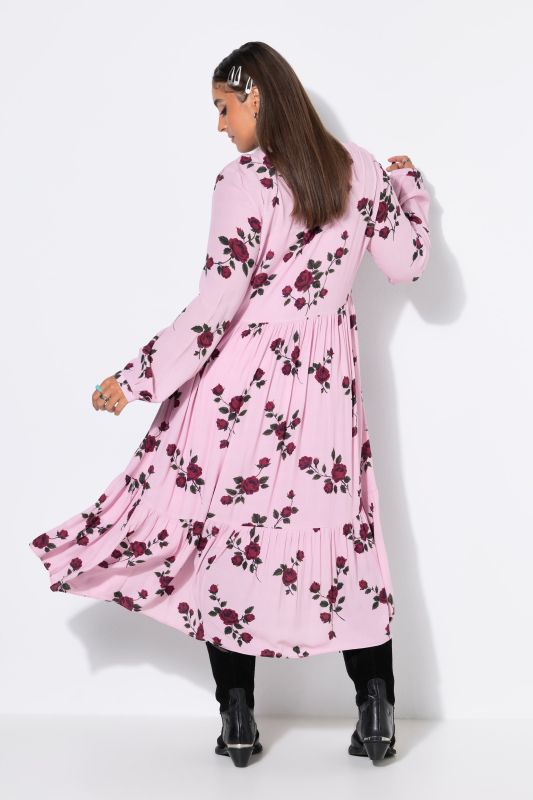 Rose Print A-Line Midi Dress