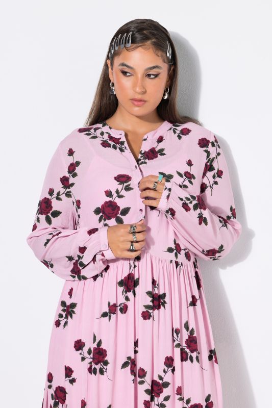Rose Print A-Line Midi Dress