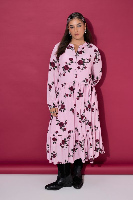 Rose Print A-Line Midi Dress
