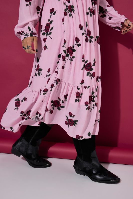 Rose Print A-Line Midi Dress