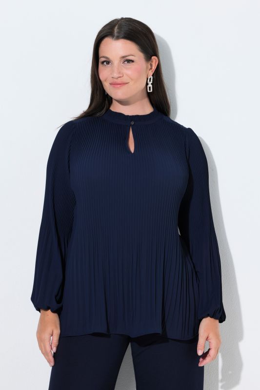 Allover Pleated Bishop Sleeve Blouse