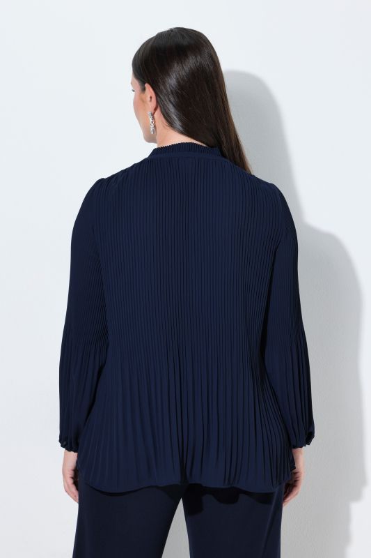 Allover Pleated Bishop Sleeve Blouse