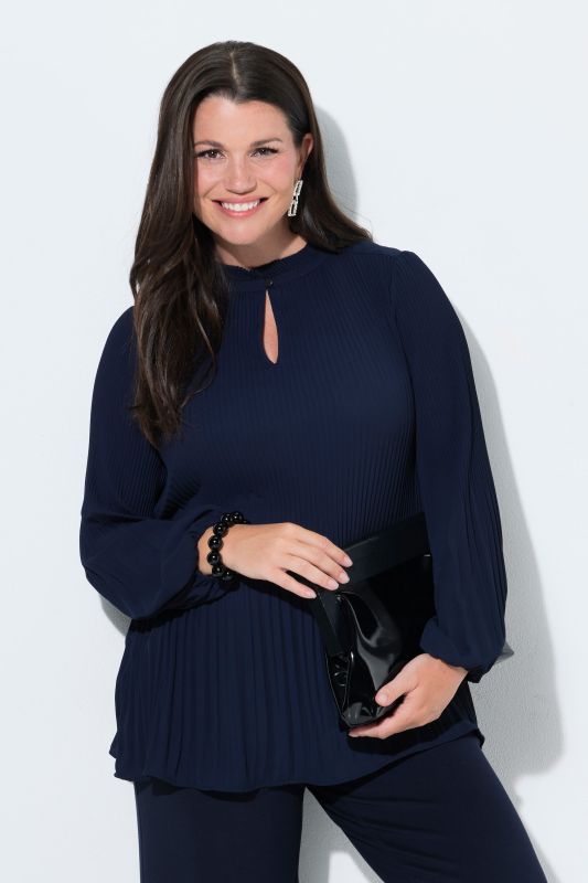 Allover Pleated Bishop Sleeve Blouse