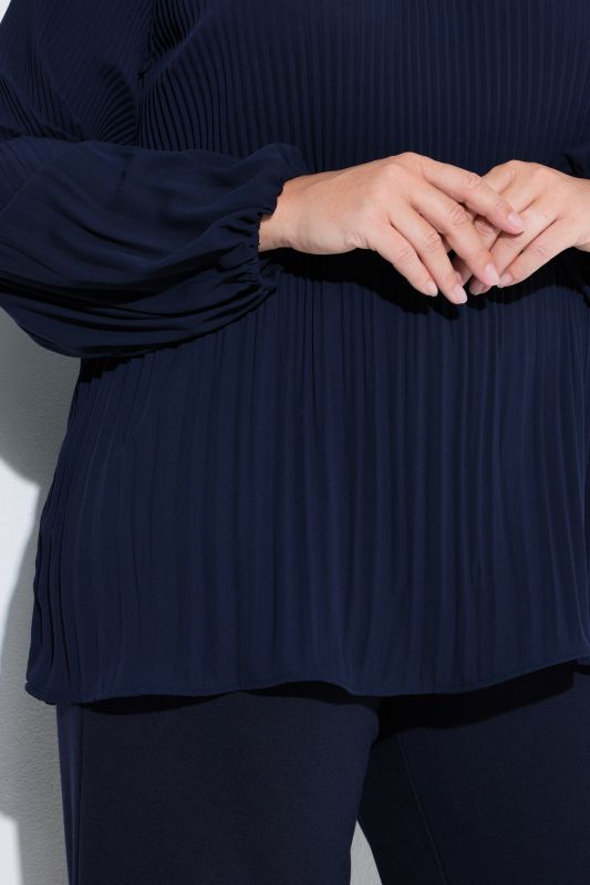 Allover Pleated Bishop Sleeve Blouse