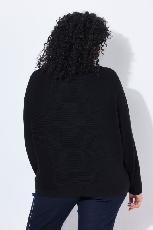 Decorative Cross Ribbed Batwing Sleeve Sweater