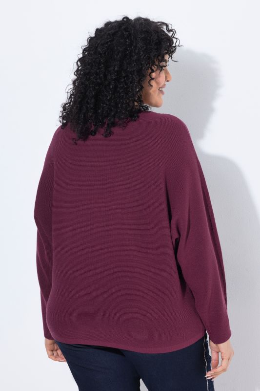 Decorative Cross Ribbed Batwing Sleeve Sweater