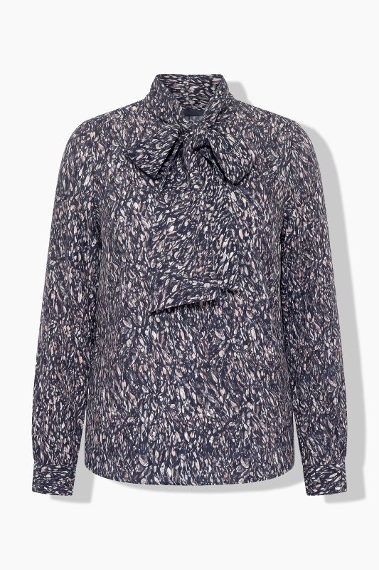 Abstract Print Long Sleeve Lavalliere Blouse
