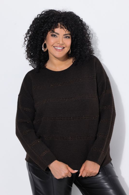 Sparkling Openwork Striped Long Sleeve Sweater