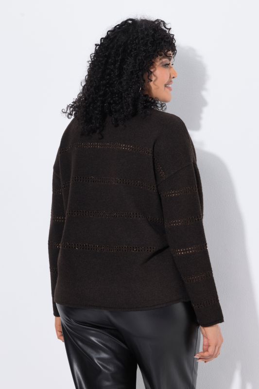 Sparkling Openwork Striped Long Sleeve Sweater