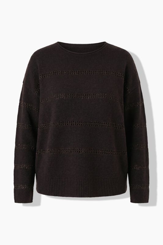 Sparkling Openwork Striped Long Sleeve Sweater