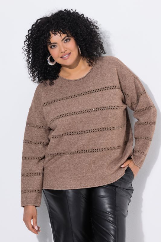 Sparkling Openwork Striped Long Sleeve Sweater