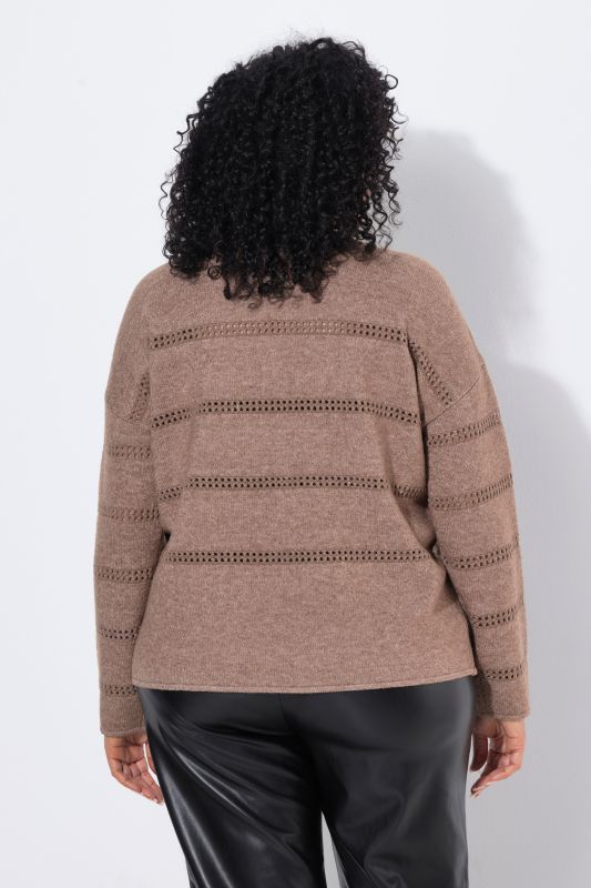 Sparkling Openwork Striped Long Sleeve Sweater
