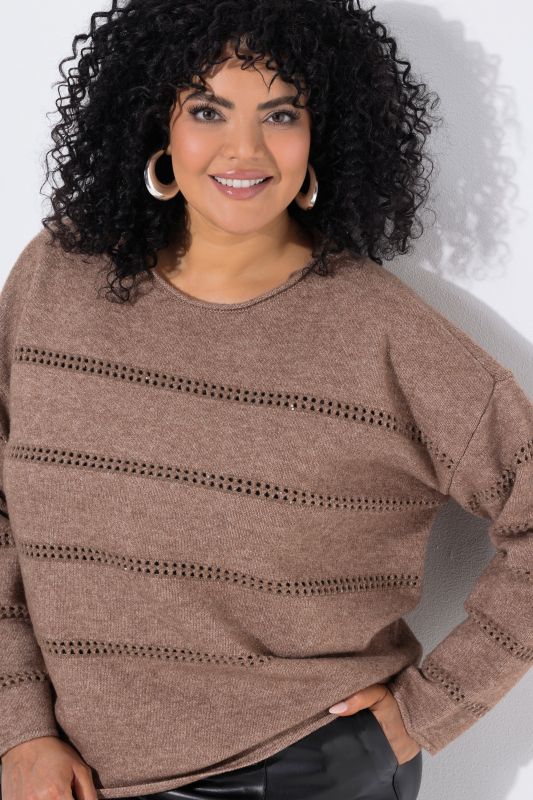 Sparkling Openwork Striped Long Sleeve Sweater