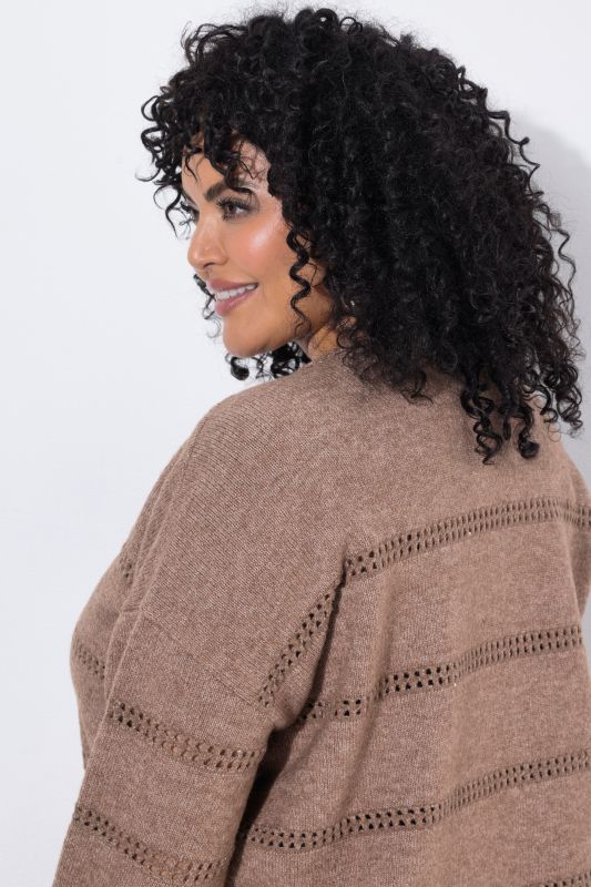 Sparkling Openwork Striped Long Sleeve Sweater