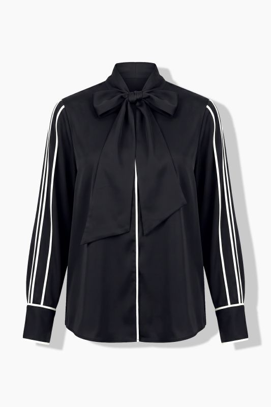 Contrast Piping Tie-Neck Blouse