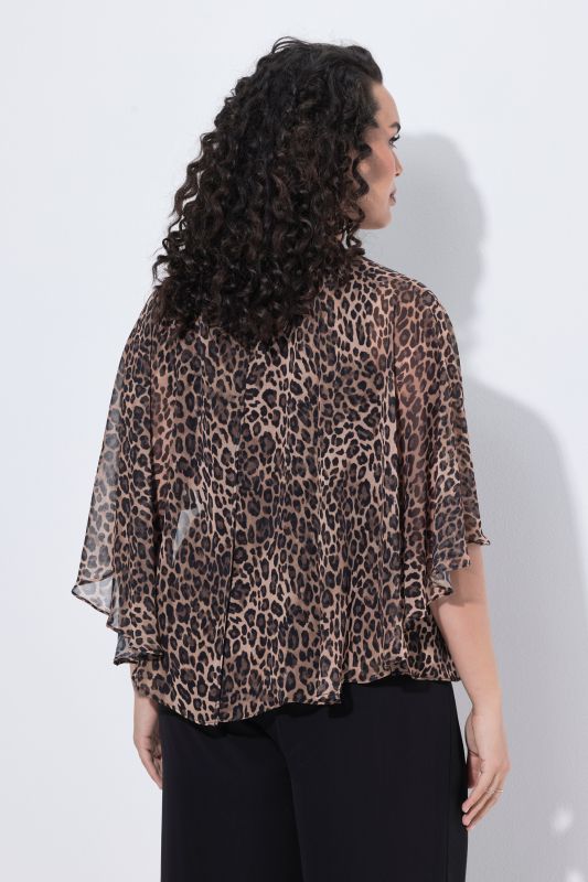 Leopard Print Chiffon Cape Sleeve Blouse