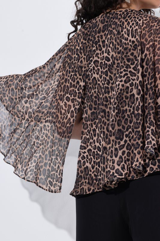Leopard Print Chiffon Cape Sleeve Blouse