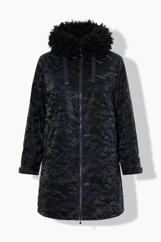 Crinkle Textured Detachable Fleece-Lined Water-Repellent Coat