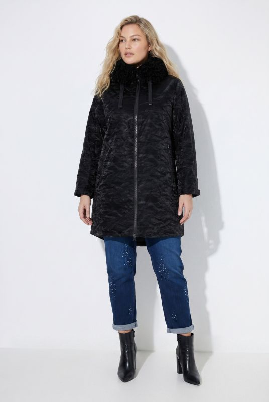 Crinkle Textured Detachable Fleece-Lined Water-Repellent Coat
