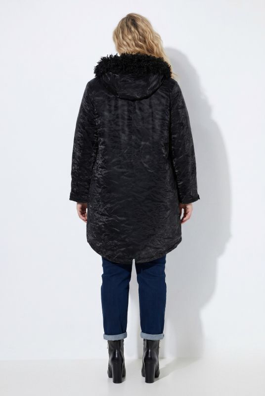 Crinkle Textured Detachable Fleece-Lined Water-Repellent Coat
