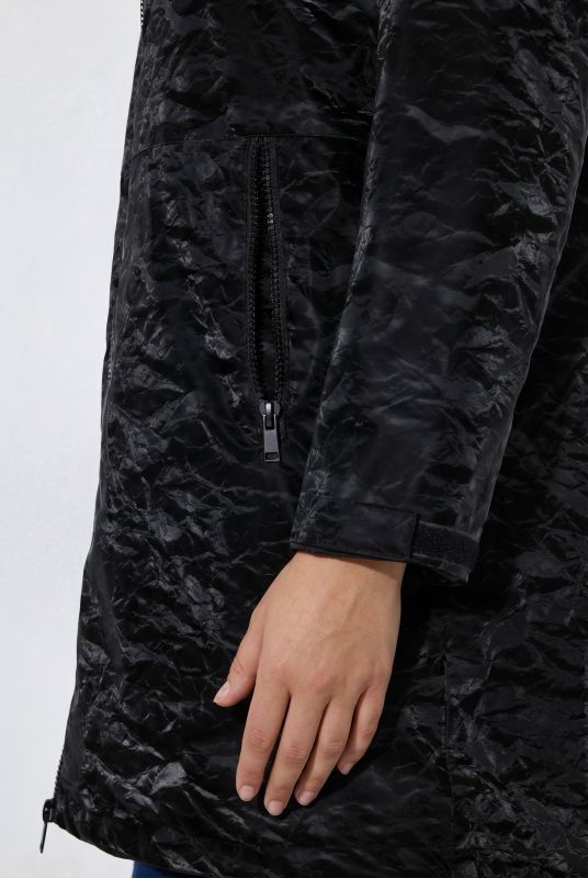 Crinkle Textured Detachable Fleece-Lined Water-Repellent Coat