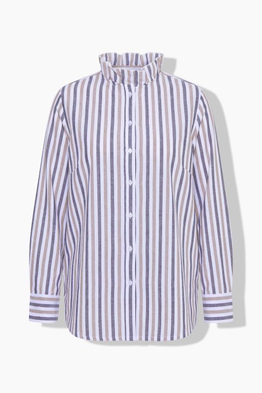 Striped Ruffled Collar Button-Down Blouse