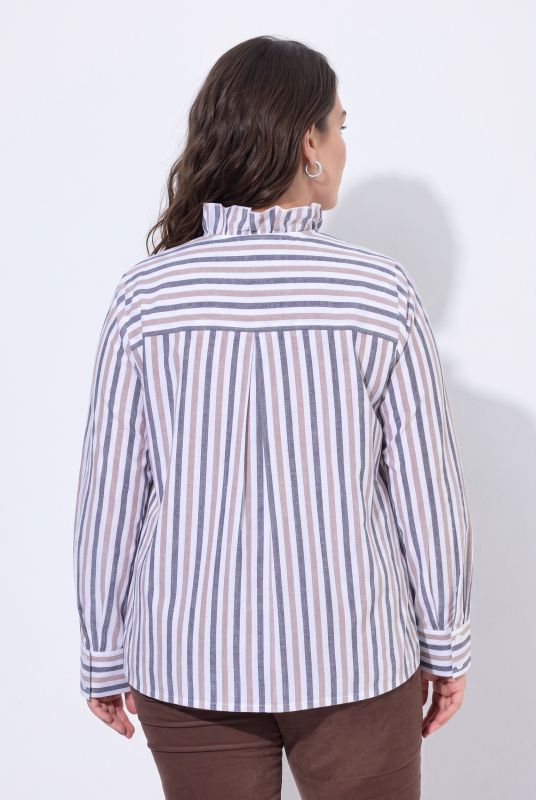 Striped Ruffled Collar Button-Down Blouse