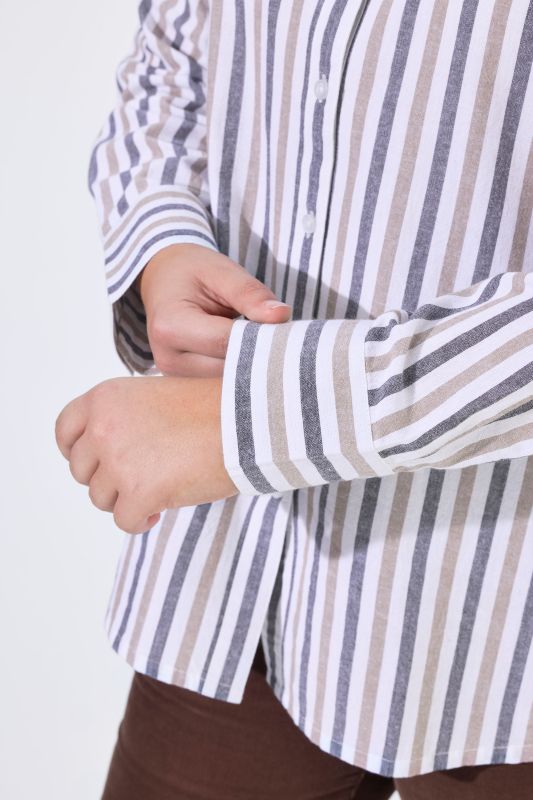 Striped Ruffled Collar Button-Down Blouse