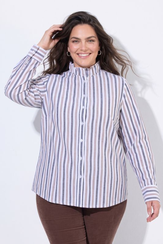 Striped Ruffled Collar Button-Down Blouse