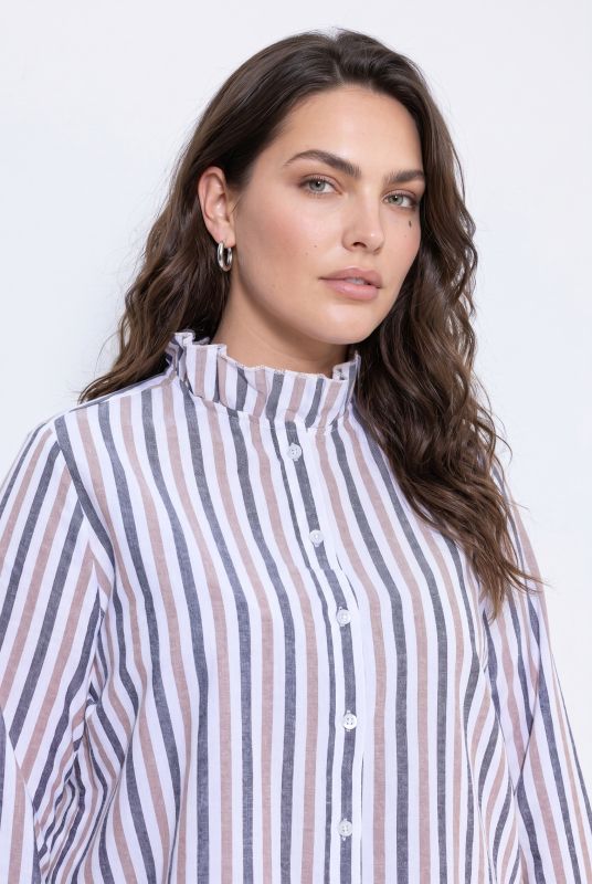Striped Ruffled Collar Button-Down Blouse