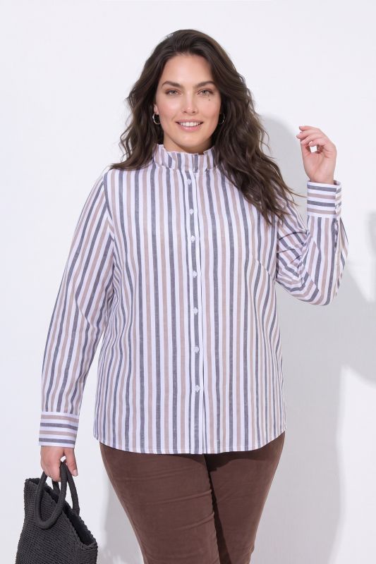 Striped Ruffled Collar Button-Down Blouse