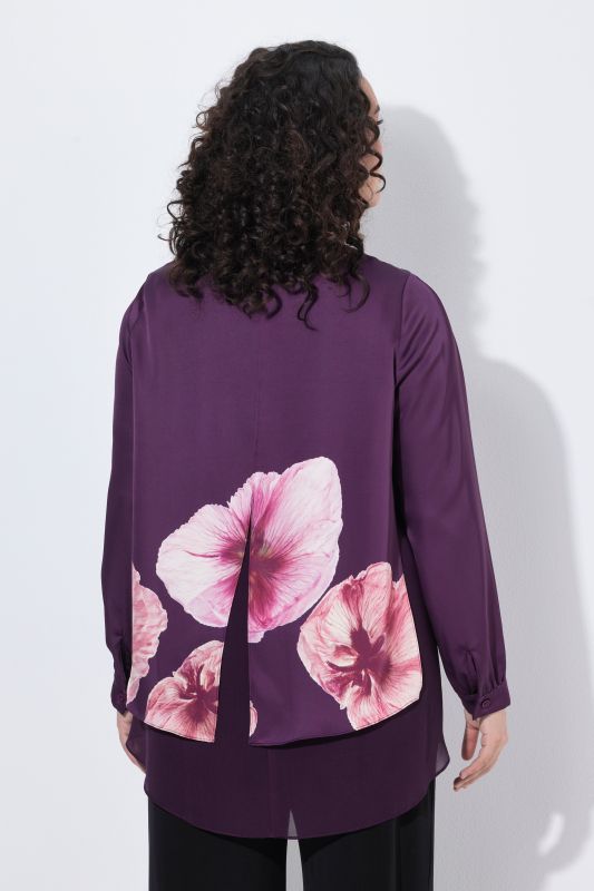 Layered Satin and Chiffon Flower Motif Blouse