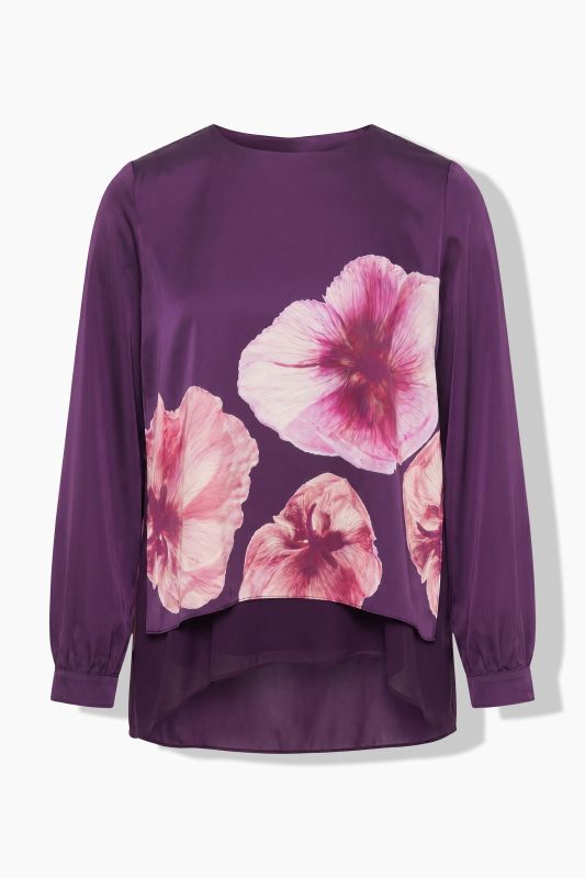 Layered Satin and Chiffon Flower Motif Blouse