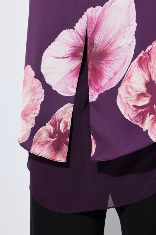 Layered Satin and Chiffon Flower Motif Blouse