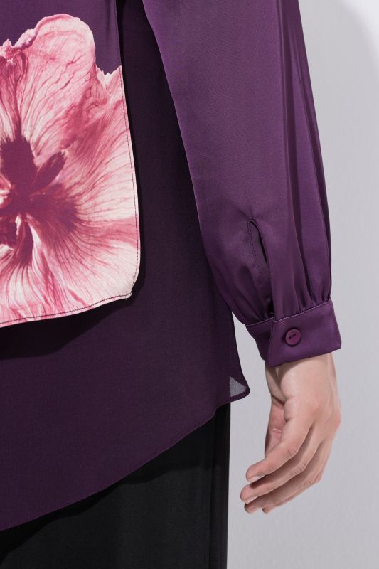 Layered Satin and Chiffon Flower Motif Blouse