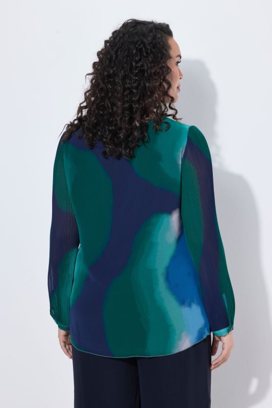 Pleated Sleeve Layered Chiffon Blouse