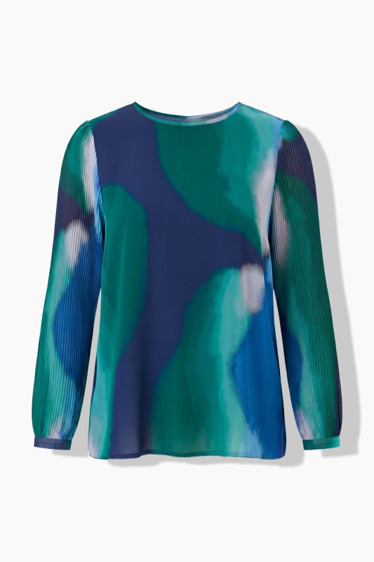 Pleated Sleeve Layered Chiffon Blouse