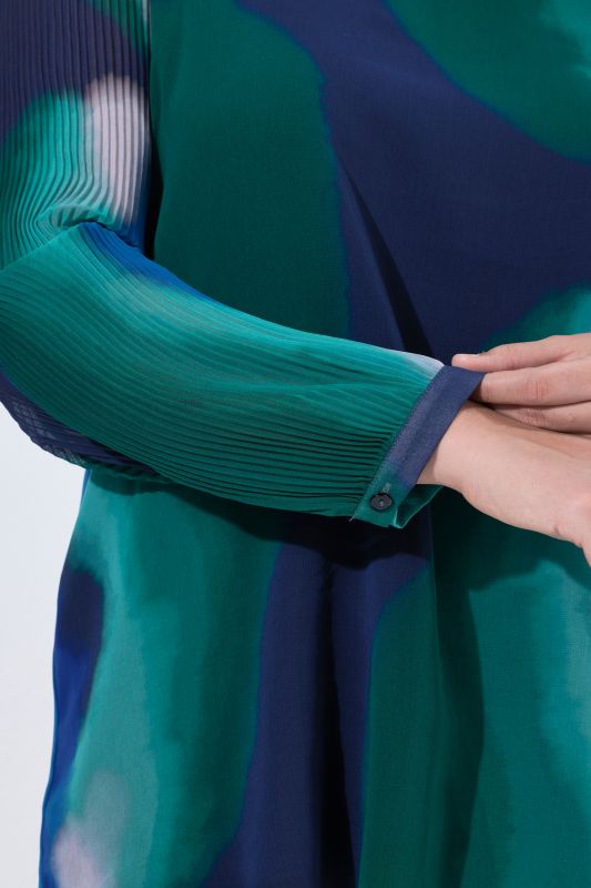 Pleated Sleeve Layered Chiffon Blouse