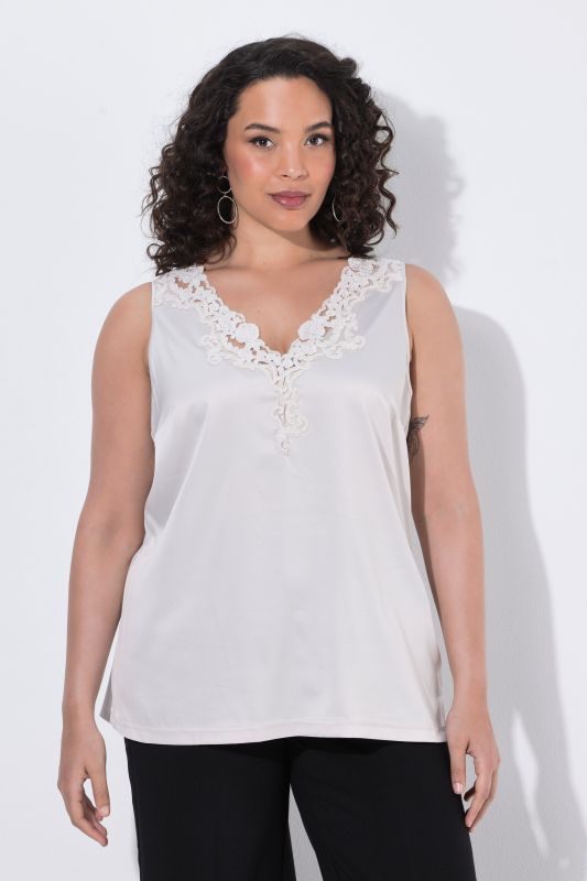 Floral Lace Trim V-Neck Tank Top
