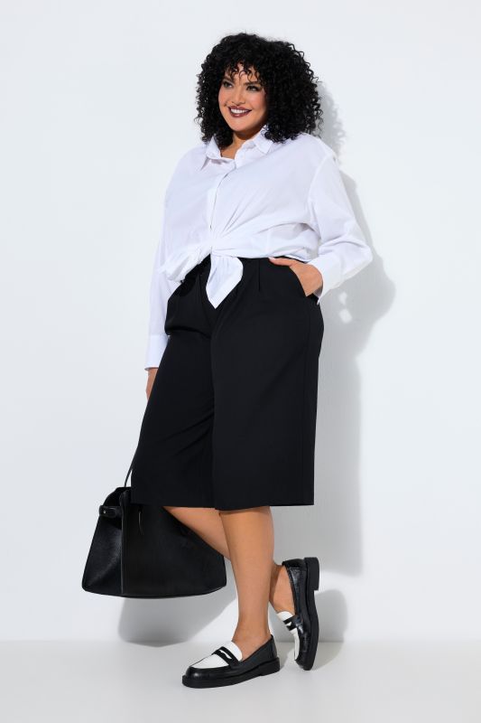 Pleated Waist Wide Leg Bermuda Shorts
