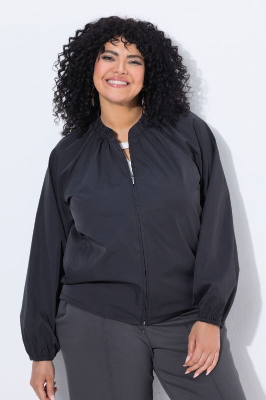 Pleated Neckline Zip-Up Blouson Jacket