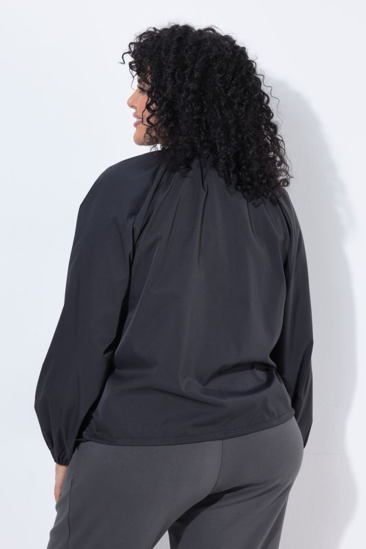 Pleated Neckline Zip-Up Blouson Jacket