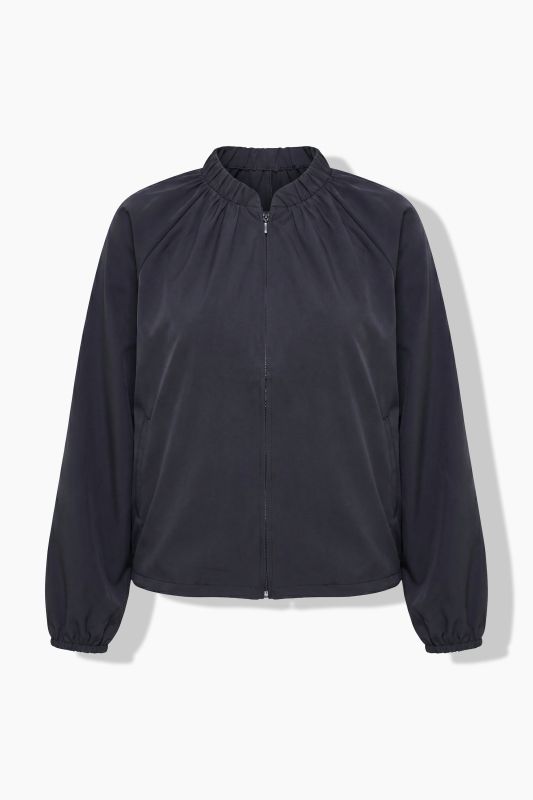 Pleated Neckline Zip-Up Blouson Jacket